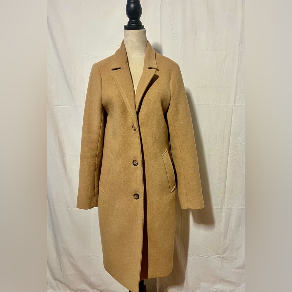 Abercrombie & Fitch Camel Tan Single-Breasted Wool Trench Coat